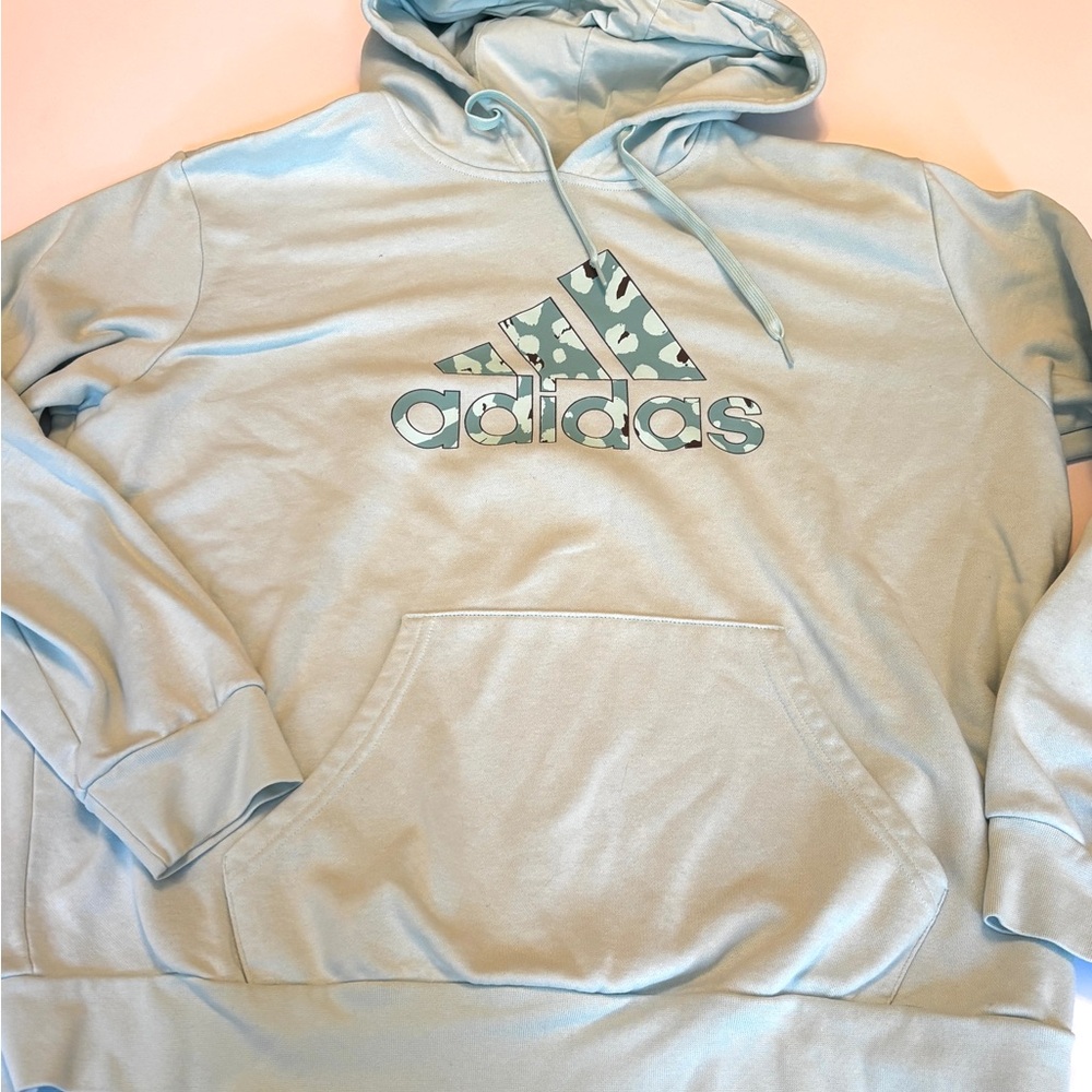 Adidas Light Blue Camo Logo Hoodie Sweatshirt Size 2XL